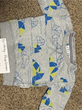Grey Kids Sweatshirt with Blue & Lime Boat Print